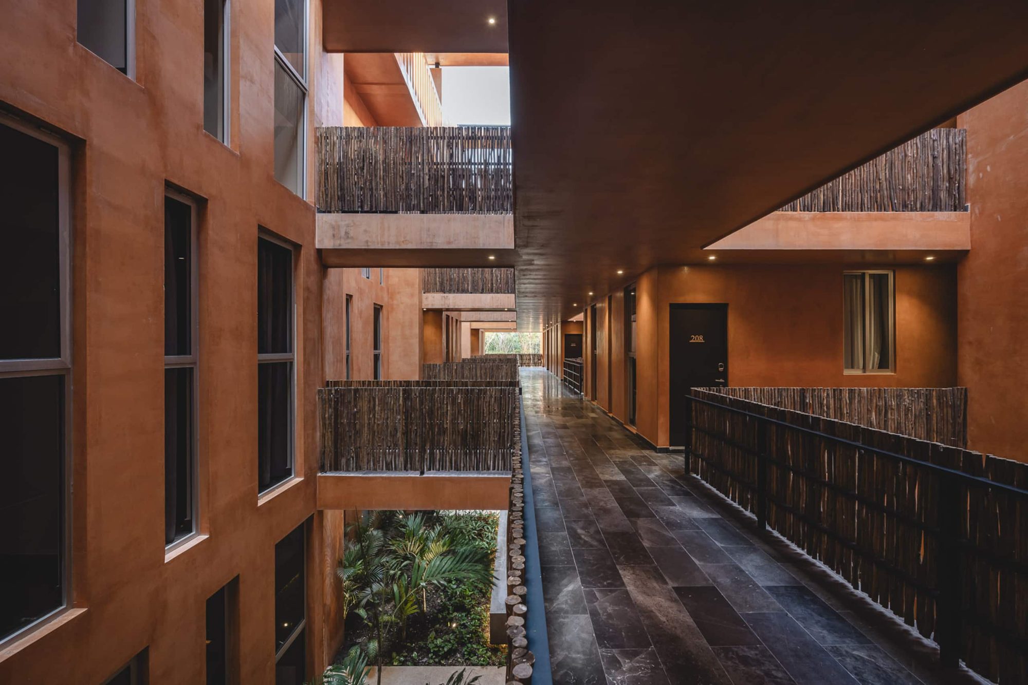 Open-air walkway between the buildings